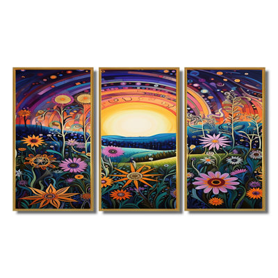 Rainbow Sunset, fleurs printanières colorées - ensemble d'art mural prairie