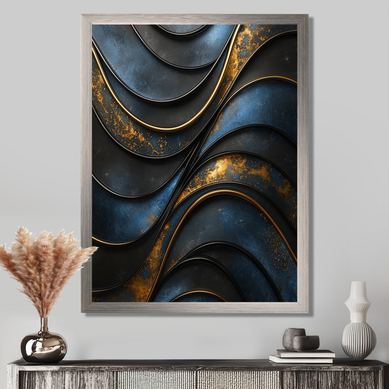 Odina - Abstract Wall Decor, Argent argent, H 20 po x l 12 po, Reproduction encadrée sans passe-partout