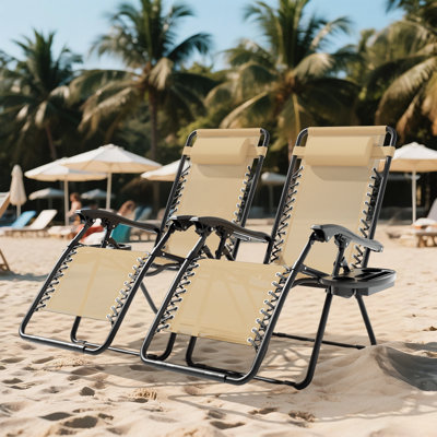Adjustable Zero Gravity Lounge Chairs Detachable Tray & Headrest Pillows 330 Lb Capacity Foldable Patio Recliners For Beach Pool​​
