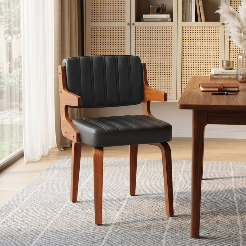 Mid-Century Modern Faux Leather Upholstered Dining Arm Chair , Wood Frame Side Chairs for Dining Room, Kitchen and Living Room