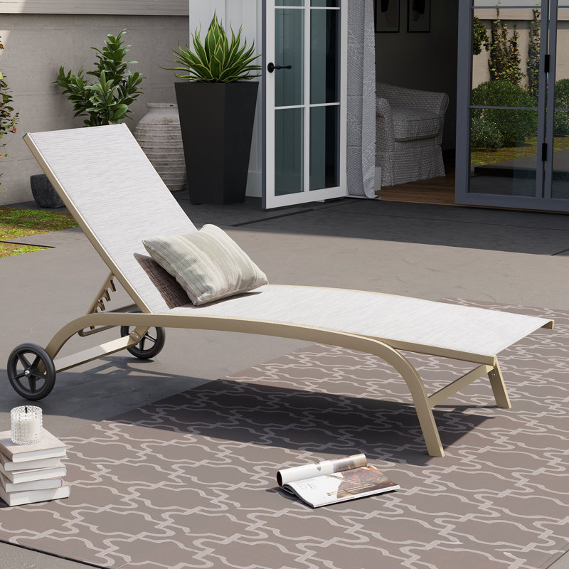 Crescentino 66.93" Long Single Chaise Lounge with Wheels, Light Gray/Beige