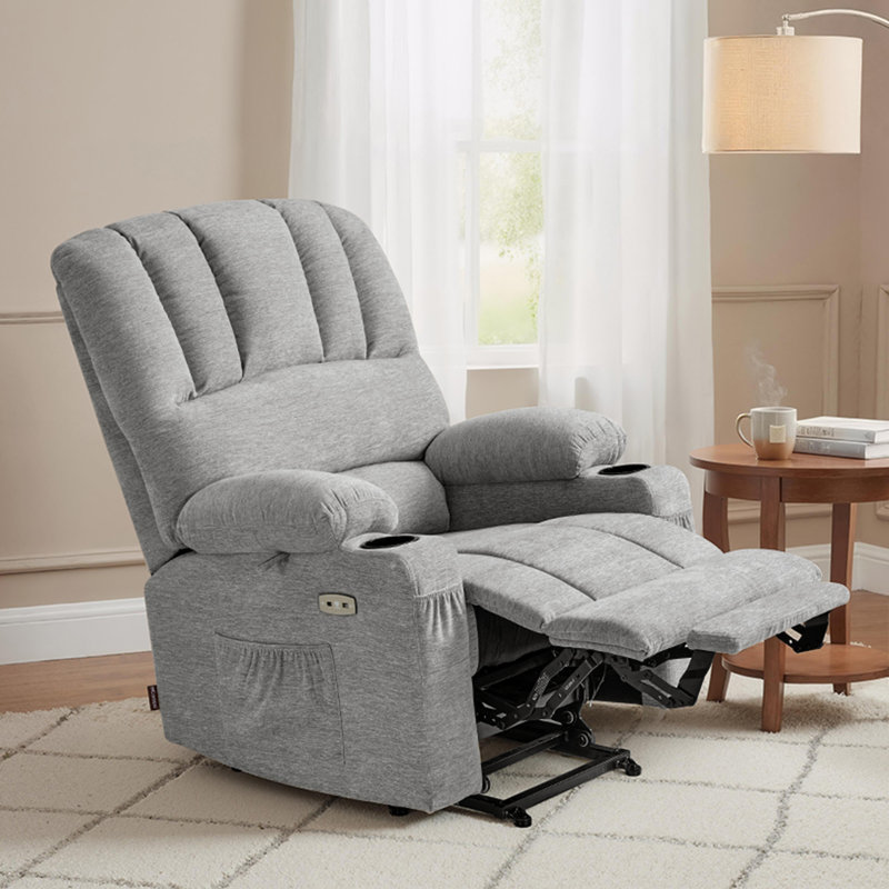 Zhana Power Recliner Lift Chair with Massage and Heat, Fabric, Gray 100% Polyester