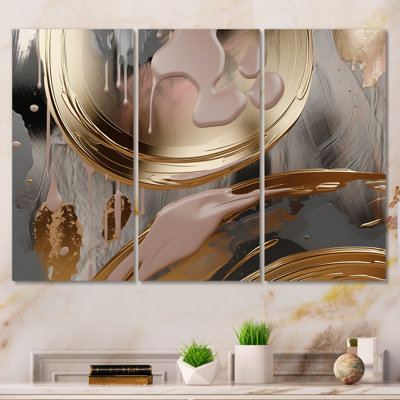Abstract Golden And Pink Infinity Circles IV - Liquid Ink Abstract Wall Art