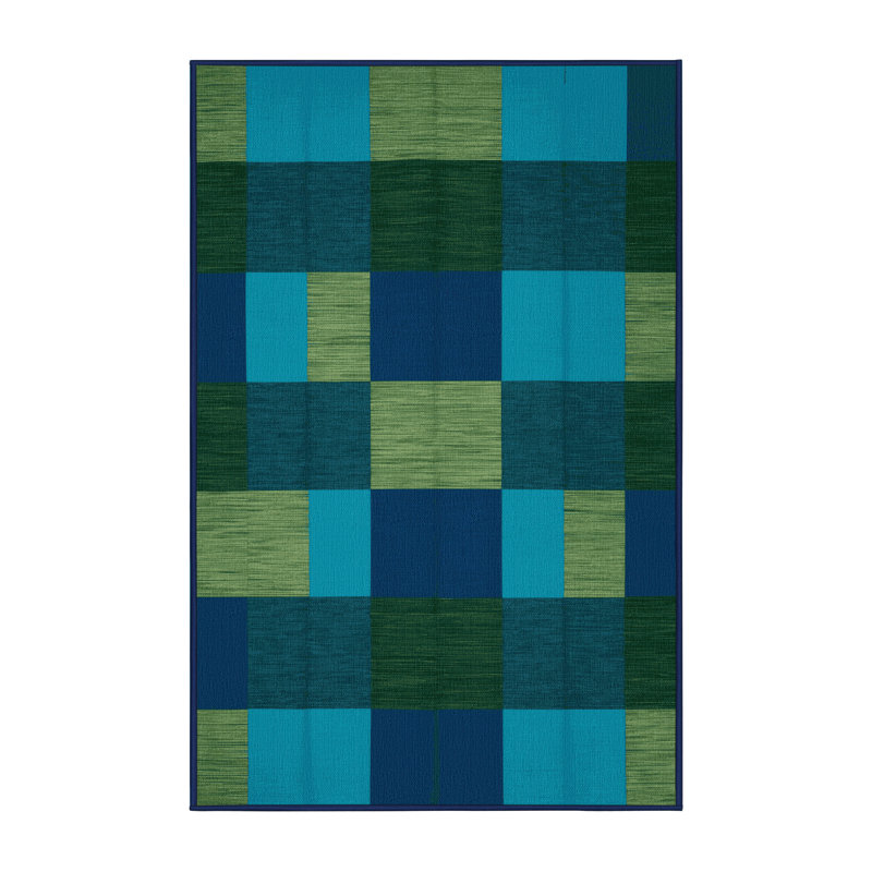 Machine Washable Checkered Blue Area Rug, Rectangle 3' x 5'