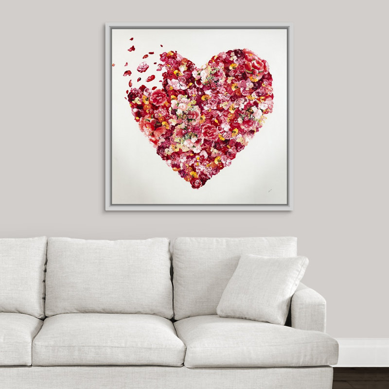 « morceaux of my cardiaque », peinture sur toile, H 37,7 po x l 37,7 po x p 1,75 po, Cadre flottant blanc