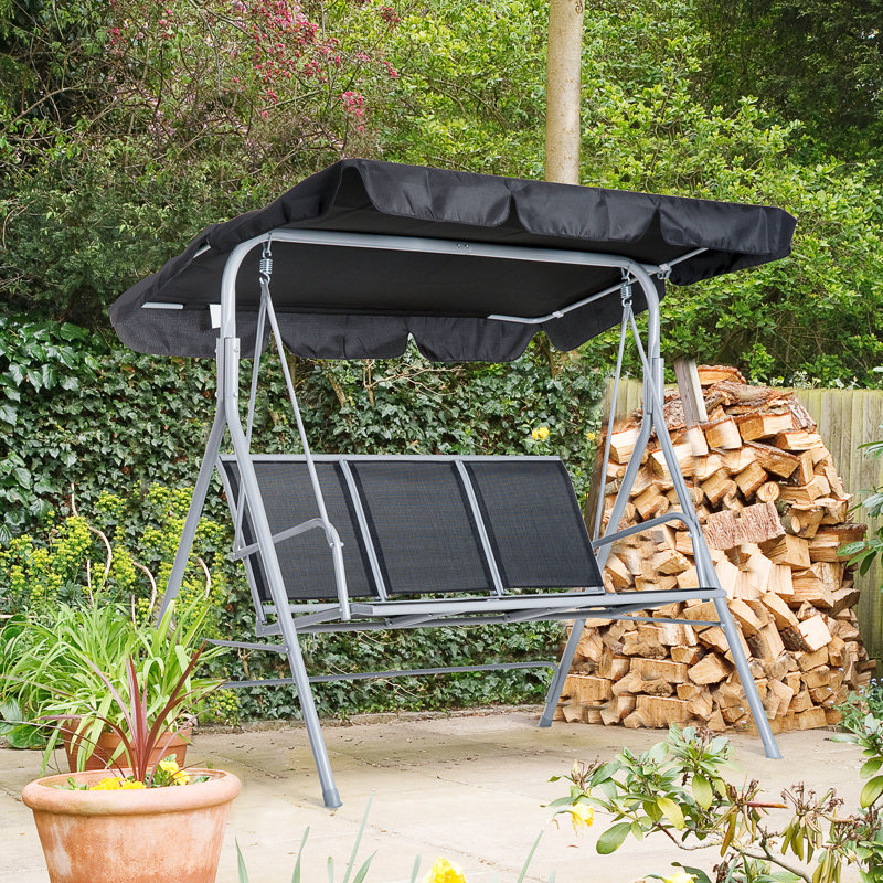 3 Person Porch Swing with Canopy, Black