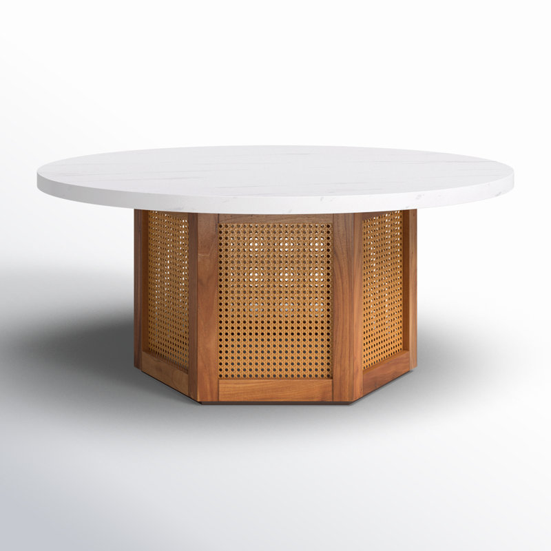 Pacetti Coffee Table, White Faux Marble Top/Brown Base