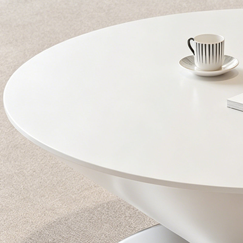 Table basse ronde italienne minimaliste, White / Silver, 12.2" H x 27.6" W x 27.6" D