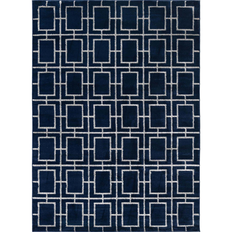 Tapis bleu marine / argent Glam, Rectangle 7 pi 1 po x 10 pi