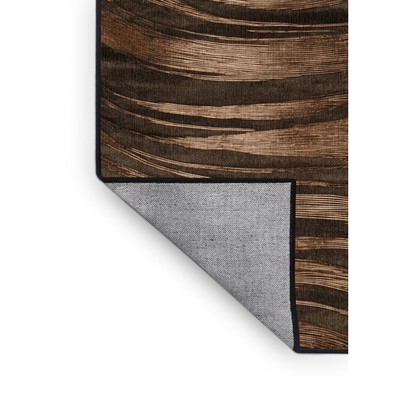 Machine Washable Abstract Brown Area Rug, Round 5'