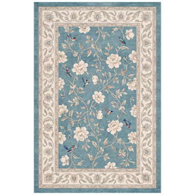 Marcasite Floral Teal Cream Beige Non-Slip Low Pile Indoor Outdoor Pet Friendly Living Room Bedroom Dining Room Entryway Hallway Office All-Over Blossom Field Taupe Sand Kitchen High Traffic Easy Clean Printed Soft Bound Edge Washable Rug