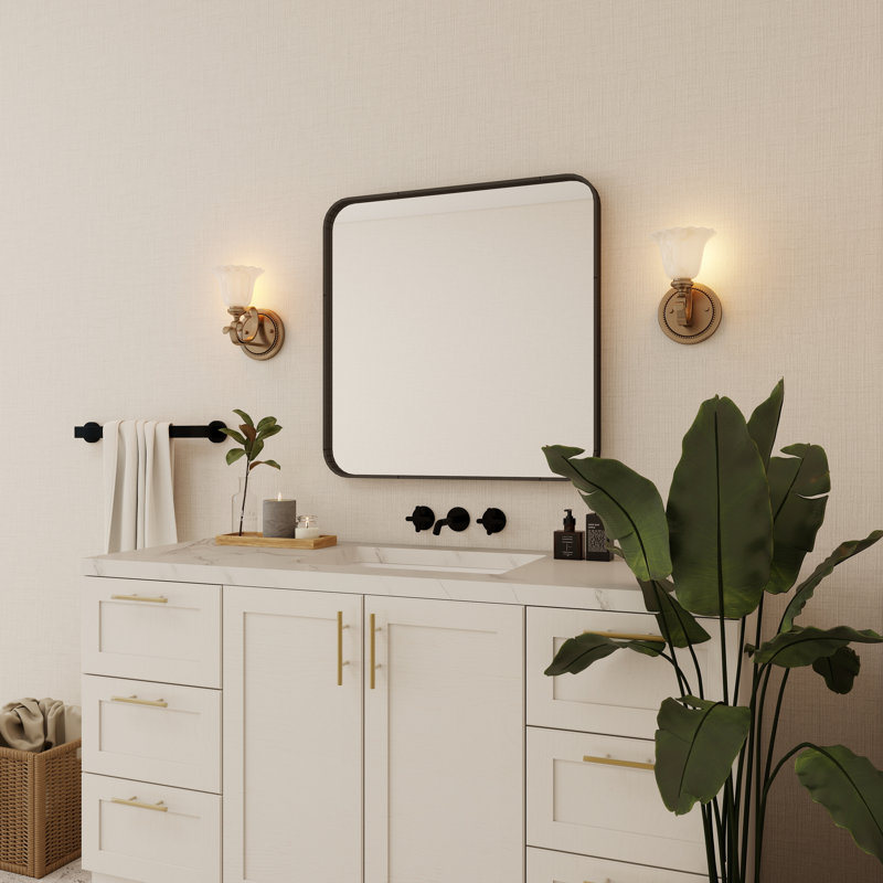 Élégant miroir encadré en aluminium avec coin arrondi pour une décoration intérieure élégante, Noir mat, Carrée