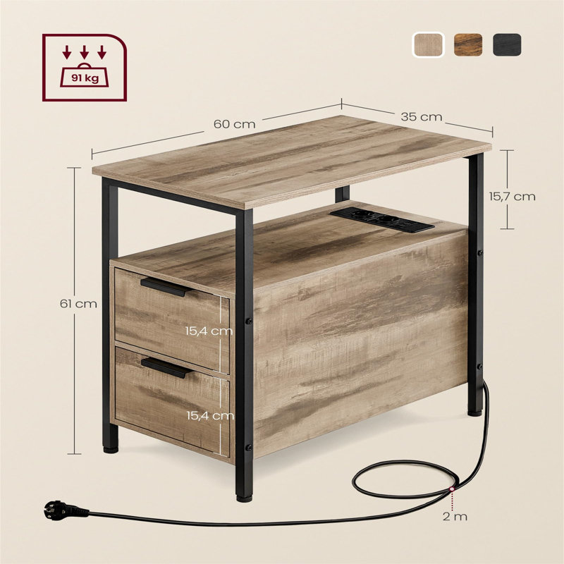 35cm W Metal Bedside Table
