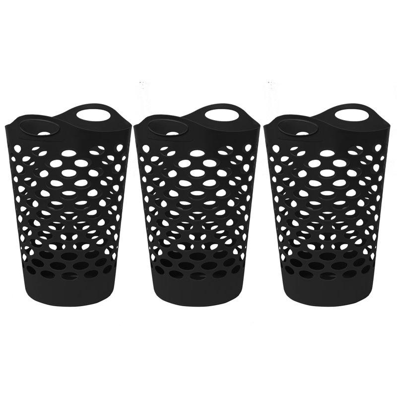 1.8 BU Oval Flexible Laundry Hamper, 3 Pack, Black