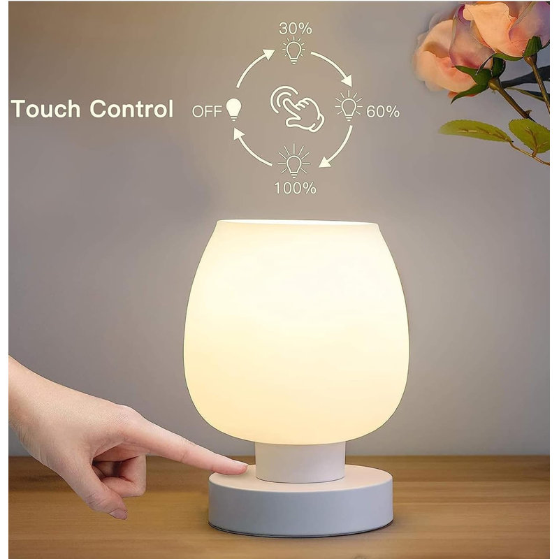 White Opal Glass Touch Lamp Set with Floor and Table Lamps