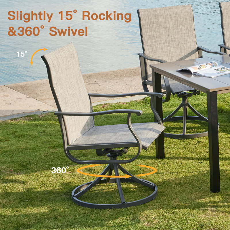 4-Person Patio Dining Set with Square Dining Table with Umbrella Hole and PVC-coated polyester Swivel Chairs, Gray/Gray