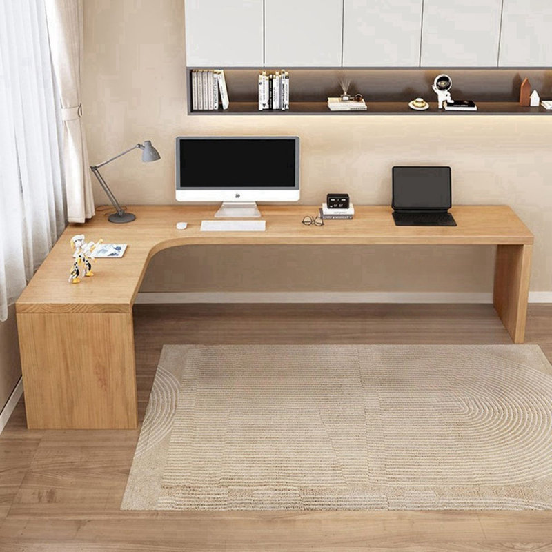 Burlywood Rectangular Solid Wood desks, Right Hand Return, 29.53" H x 86.61" W x 55.12" D