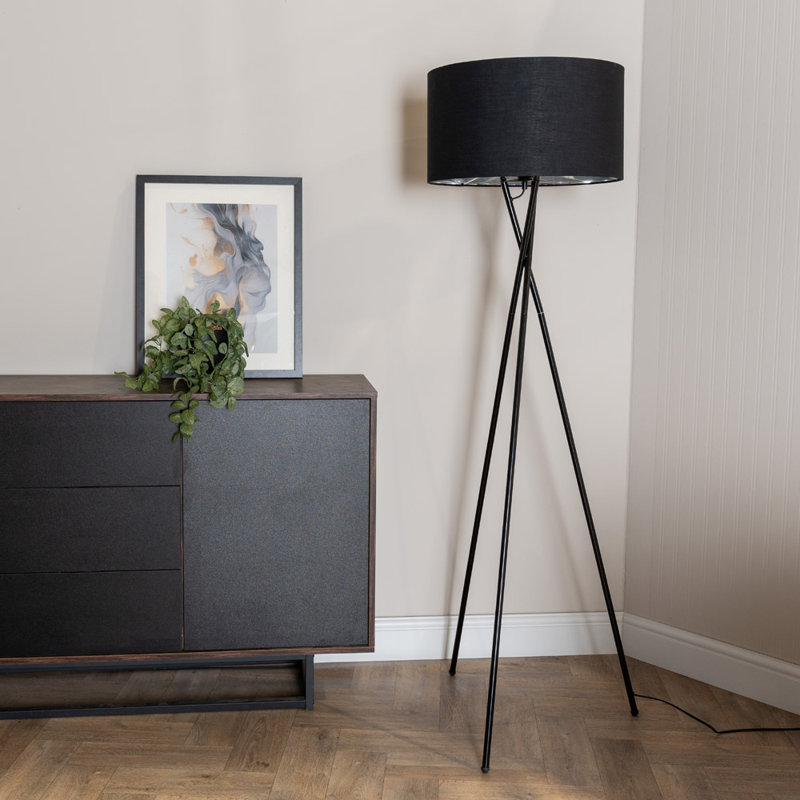Misner 155cm Camden Tripod Floor Lamp with Large Reni Shade, Yes, Black , Black