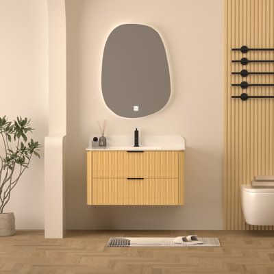 Meuble-lavabo mural en bois massif 36 po avec lavabo et dosseret en acrylique simple