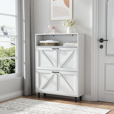 Farmhouse Shoe Storage Cabinet With Barn Door Design