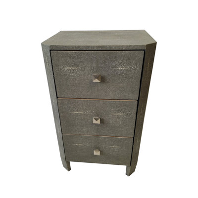 3 Drawer Gray Faux Shagreen Nightstand