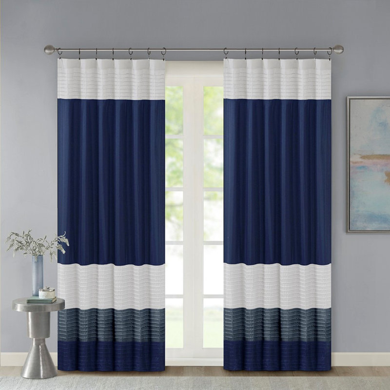 Polyoni Pintuck Curtain Panel(Only 1 Pc Panel), Navy