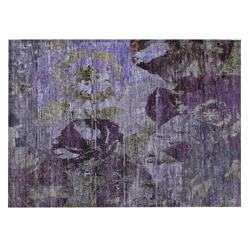 2' X 3' Purple and Green Floral Washable Non Skid Indoor Outdoor Area Rug