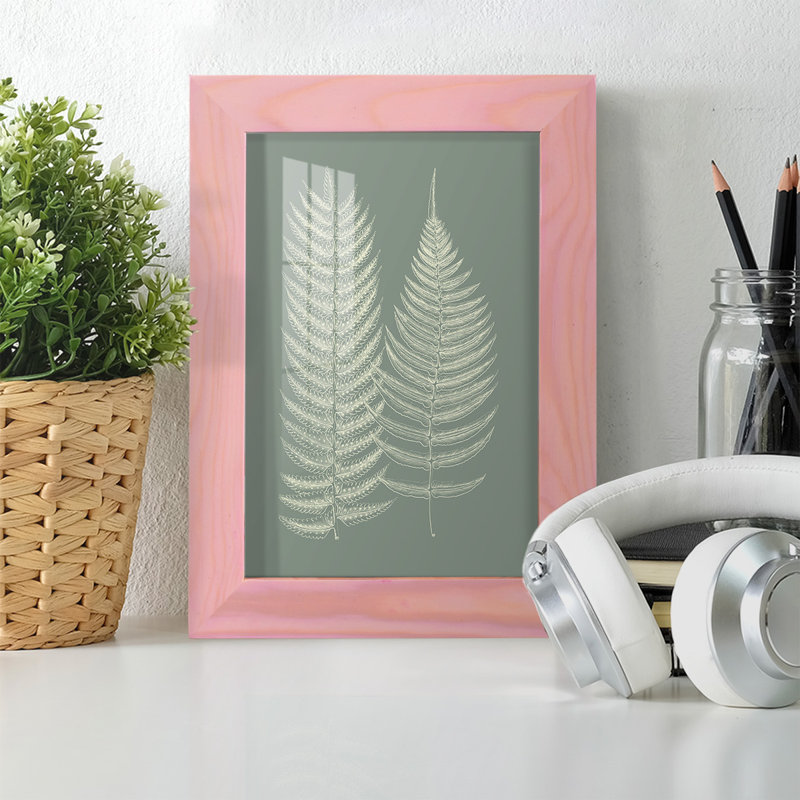 Ferns On Sage IX, reproduction d'art encadrée, H 7 po x l 5 po x P 1 po, Rose