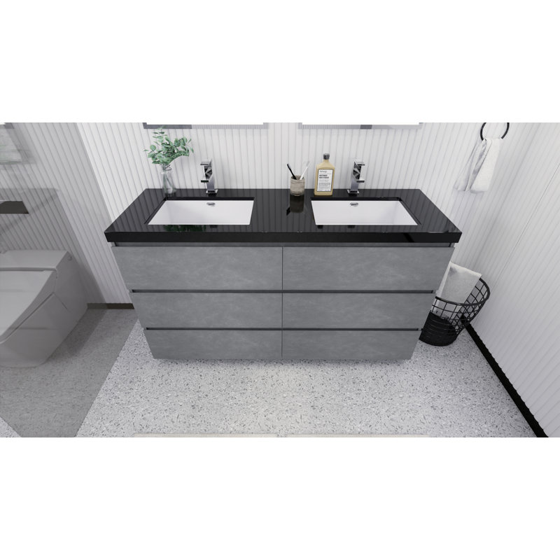 Reyes 58.5'' Double Bathroom Vanity Base Only, Cement Gray