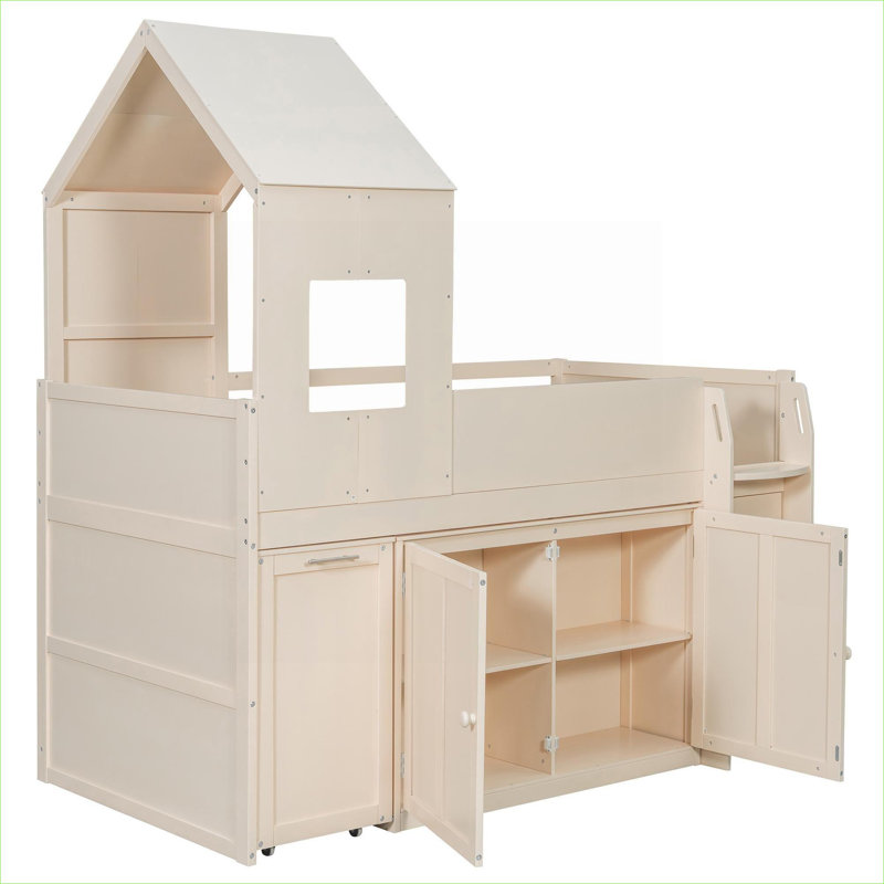 Petit lit mezzanine simple en bois massif avec bureau intégré et rangement