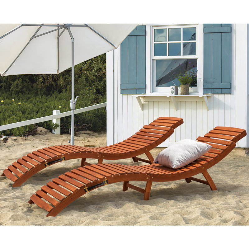 Myashia Outdoor Wood Chaise Lounge