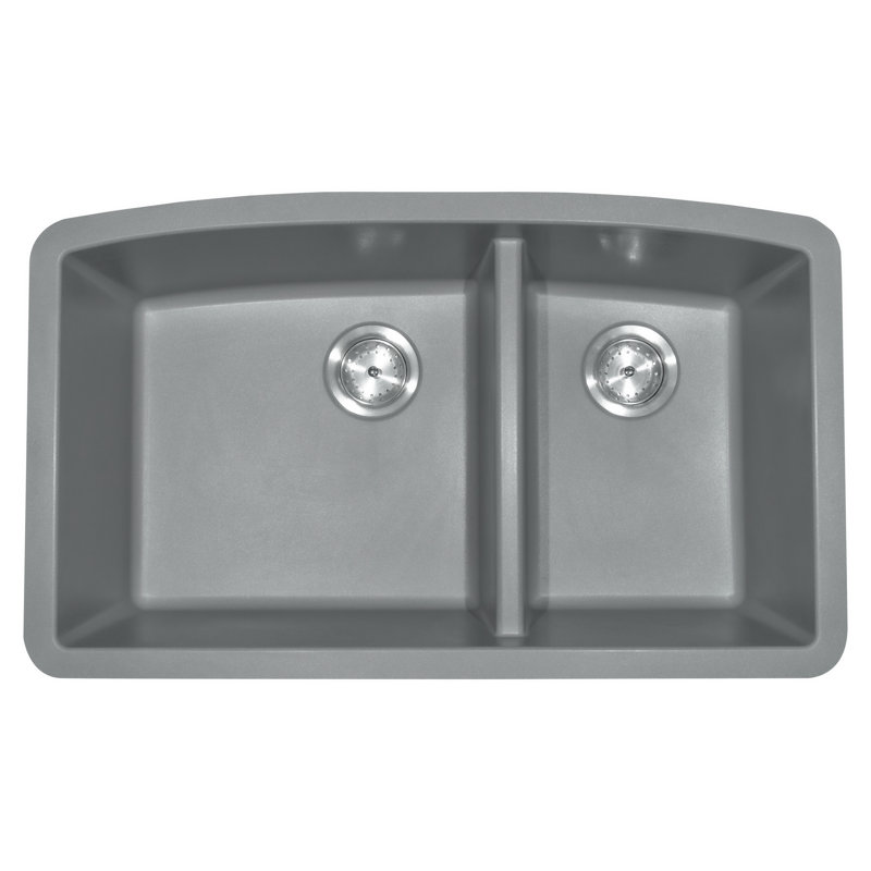 32 in. x 19 in. Quartz Undermount 60/40 Double Bowl Kitchen Sink, Gray