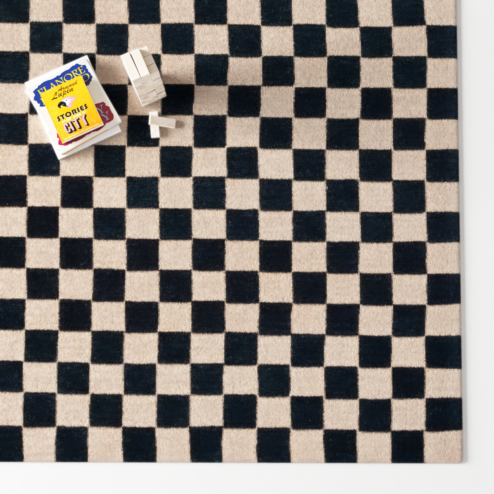 Freesia Black Beige Hand-Tufted Checkered Rug, Rectangle 8' x 10'