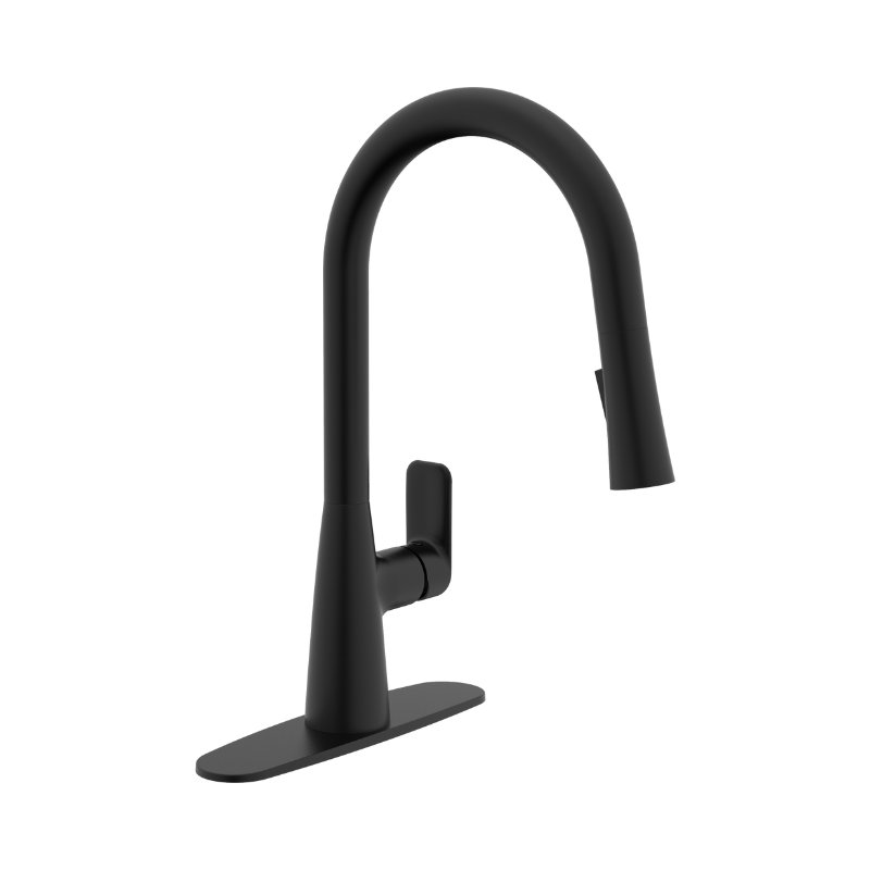 Robinet de cuisine moderne rétractable à poignée simple Craftx VIBE, Noir mat