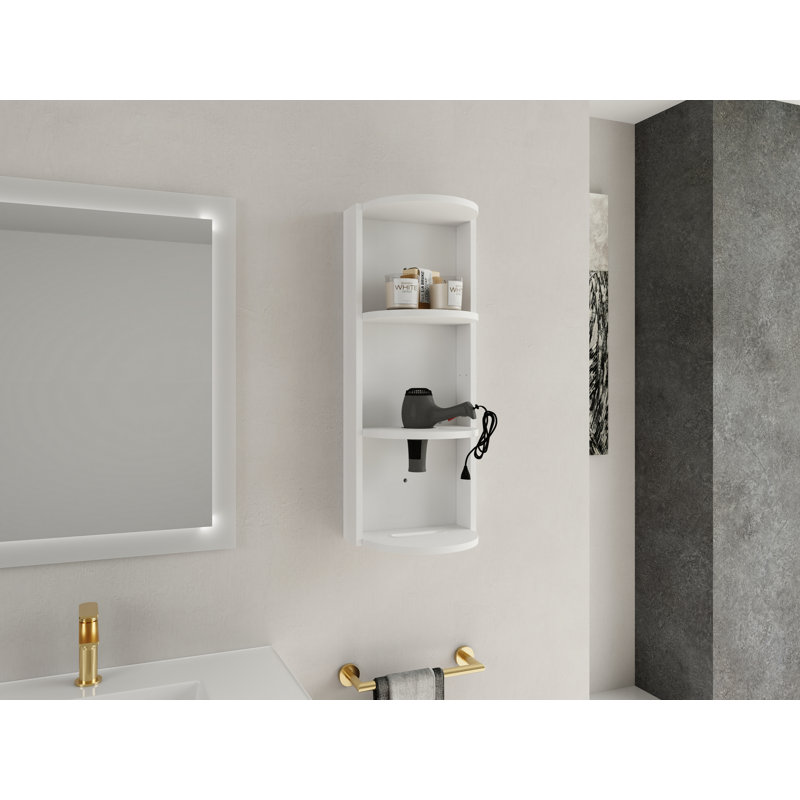 12" Bathroom Wall-Mounted Storage Rack, Glossy White