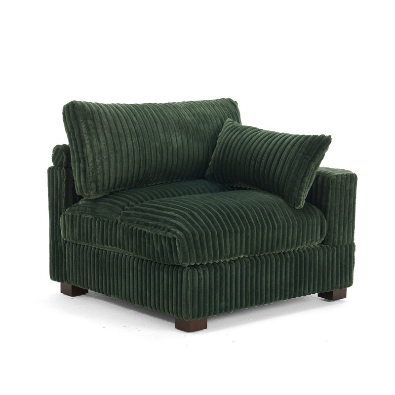 Upholstered Faux Rabbit Fur Flannel Armchair with Pillow Back, One Arm Single Chair Module Part For Sectional Sofa, Green