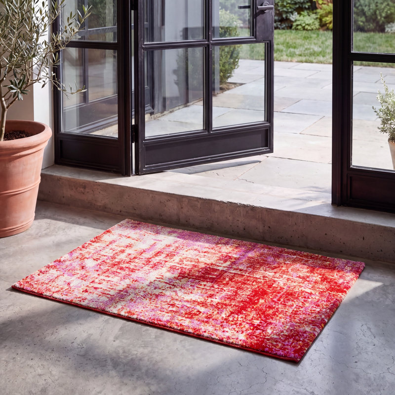 Tapis rouge à motif abstrait Riebe, Rectangulaire 3 pi x 5 pi