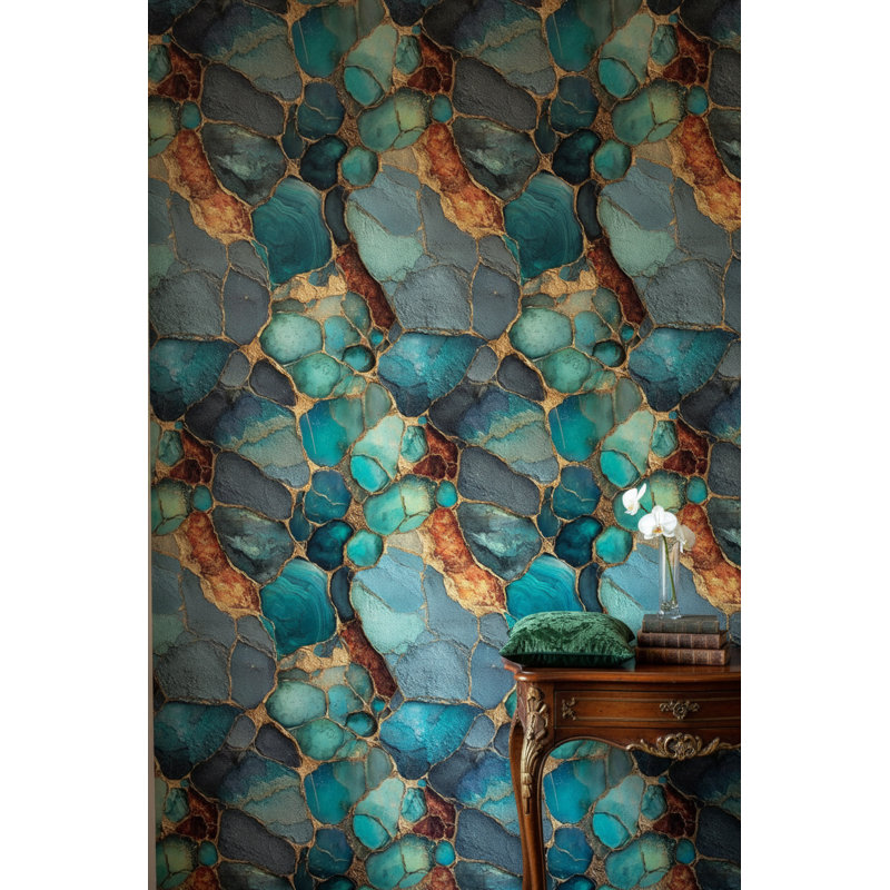 Papier peint géométrique amovible bleu sarcelle