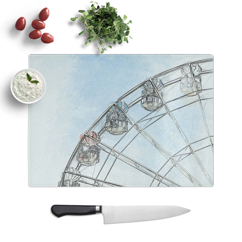 Tempered Glass Pretty Ferris Wheel Chopping Board, 39 cm W x 28.5 cm L