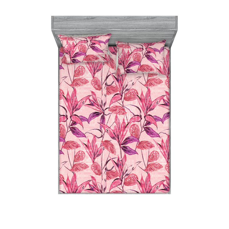 Ensemble de draps et taies décoratives Ambesonne, Magenta foncé, rose vif / floral