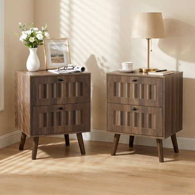 Table de chevet à deux tiroirs de style médiéval avec pieds en bois massif, table de chevet de chambre à coucher, table d'appoint de chambre à coucher, 15,75 po x 15,75 po x 22,64 po, paquet de 2