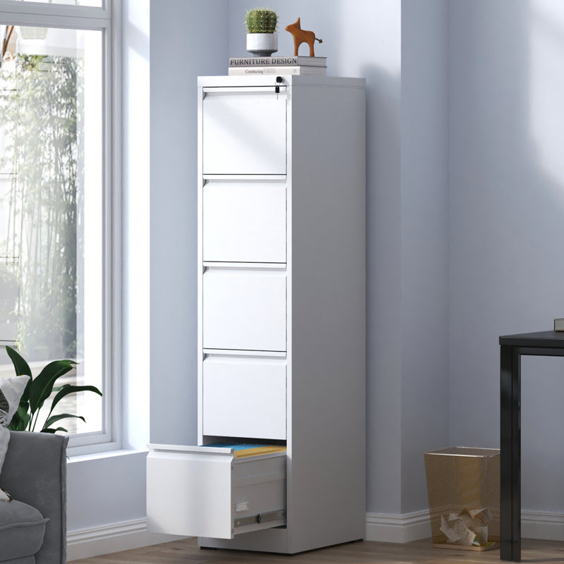 5 Drawer Metal Office/Home File Cabinet, Construction, Full Extension Drawers, Tilt, White Color Cabinet 5 Strong Steel, Tilt System, Elegant