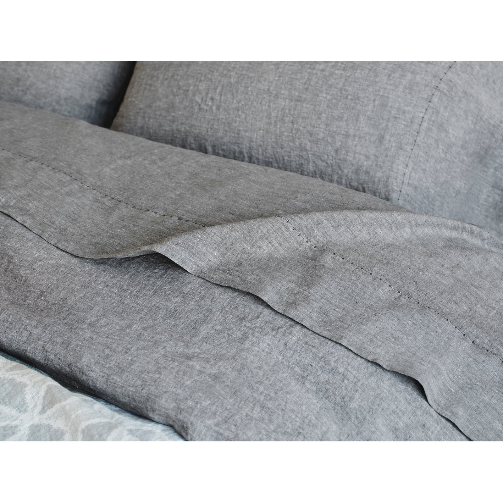 Organic Relaxed Belgian Flax Linen Standard Sheet Set, California King Sheet Set with 2 Pillowcases, Slate Chambray