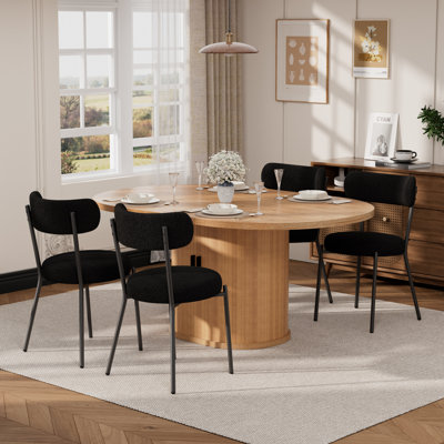 Ensemble de table de salle à manger ovale 59 po et chaises en tissu, bois naturel et métal, ensemble de salle à manger moderne pour la cuisine