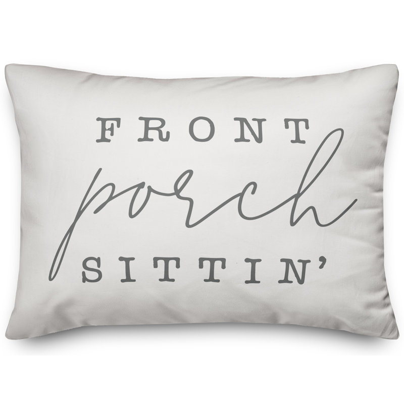  Coussin lombaire intérieur / extérieur Front Porch Sittin ', Blanc / gris