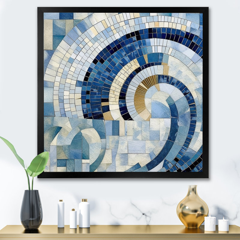 " Gold Constructing Blue Realms IV ", Black Single Picture Framed, 36" H  x 36" W x 1.5" D