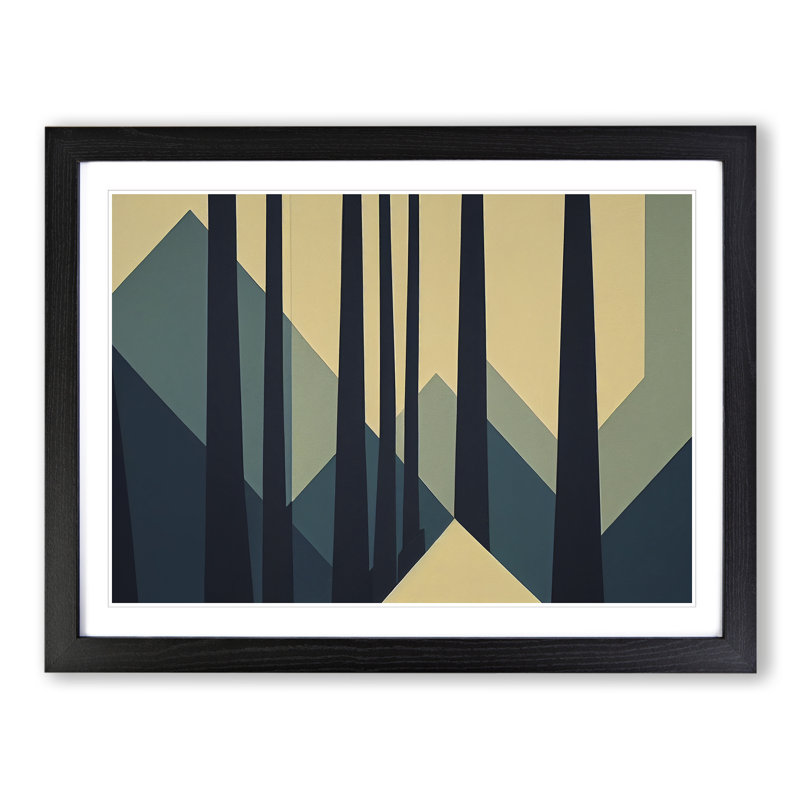 Bold Abstract Pine Tree Forest Vol.3 - Single Picture Frame Print, Black Framed, 46cm H x 64cm W x 2cm D