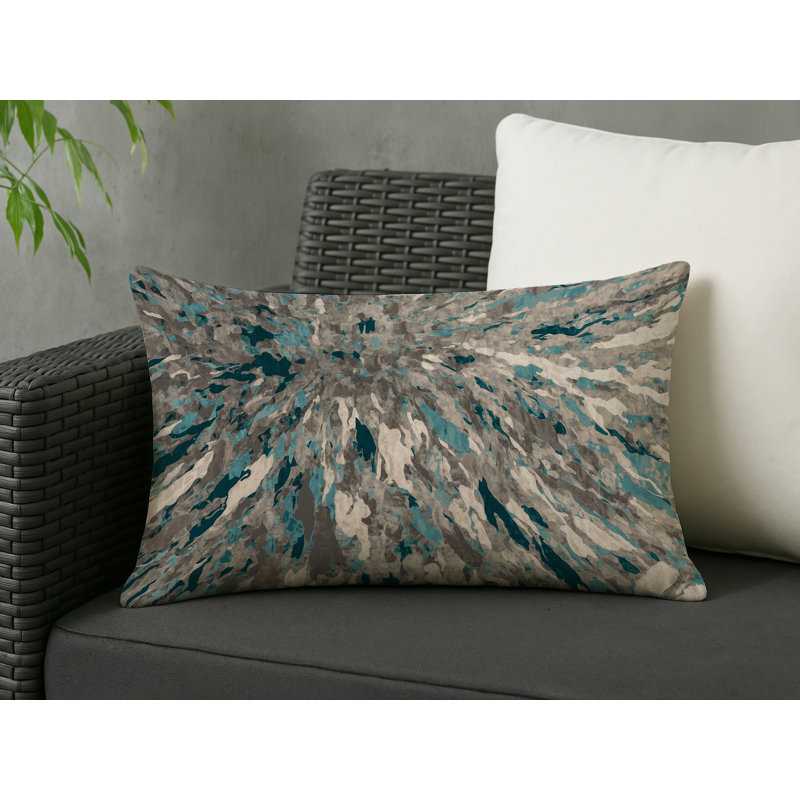Coussin décoratif intérieur et extérieur Modern, Rectangle H 20 po x l 14 po, Blue/Green/Grey Abstract