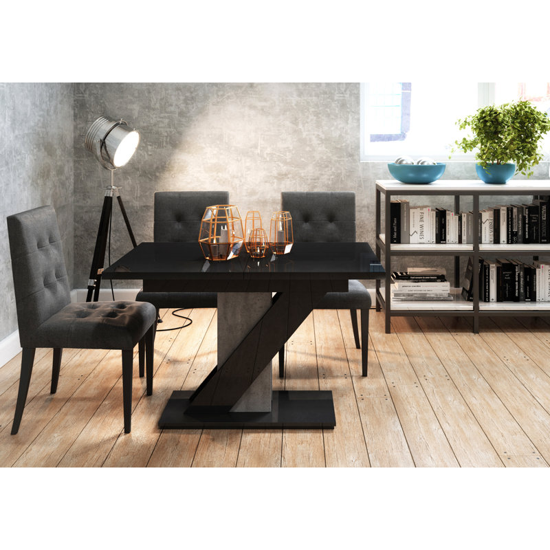 Aleksandra Dining Table, Black Gloss/Concrete