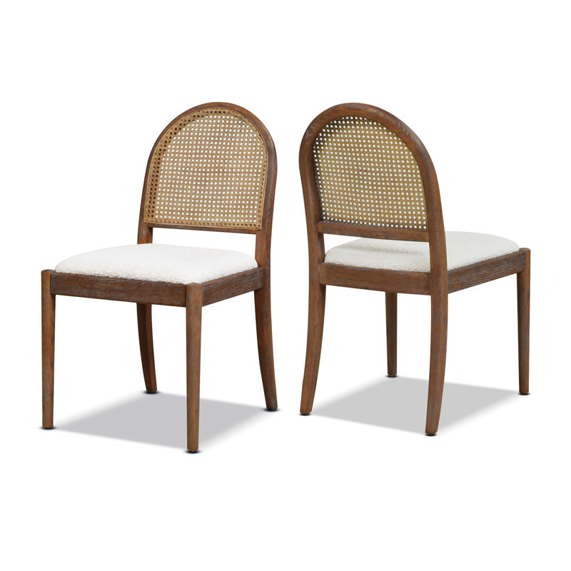 Ivory White Boucle Rattan Cane Side Dining Chair Set of 2